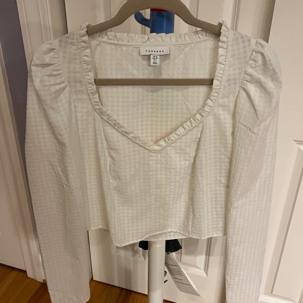Topshop White Textured V-Neck Blouse